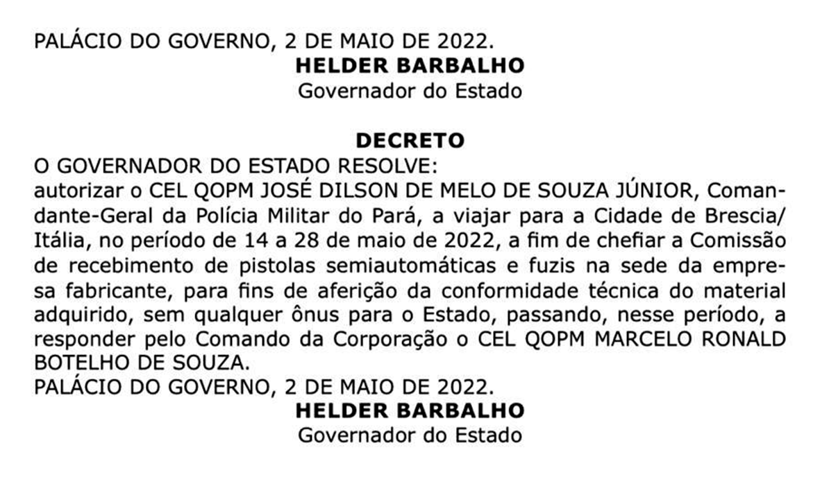 Read more about the article Fabricante de armas banca viagem e estadia de missão do governo do Pará à Itália para conferir compras