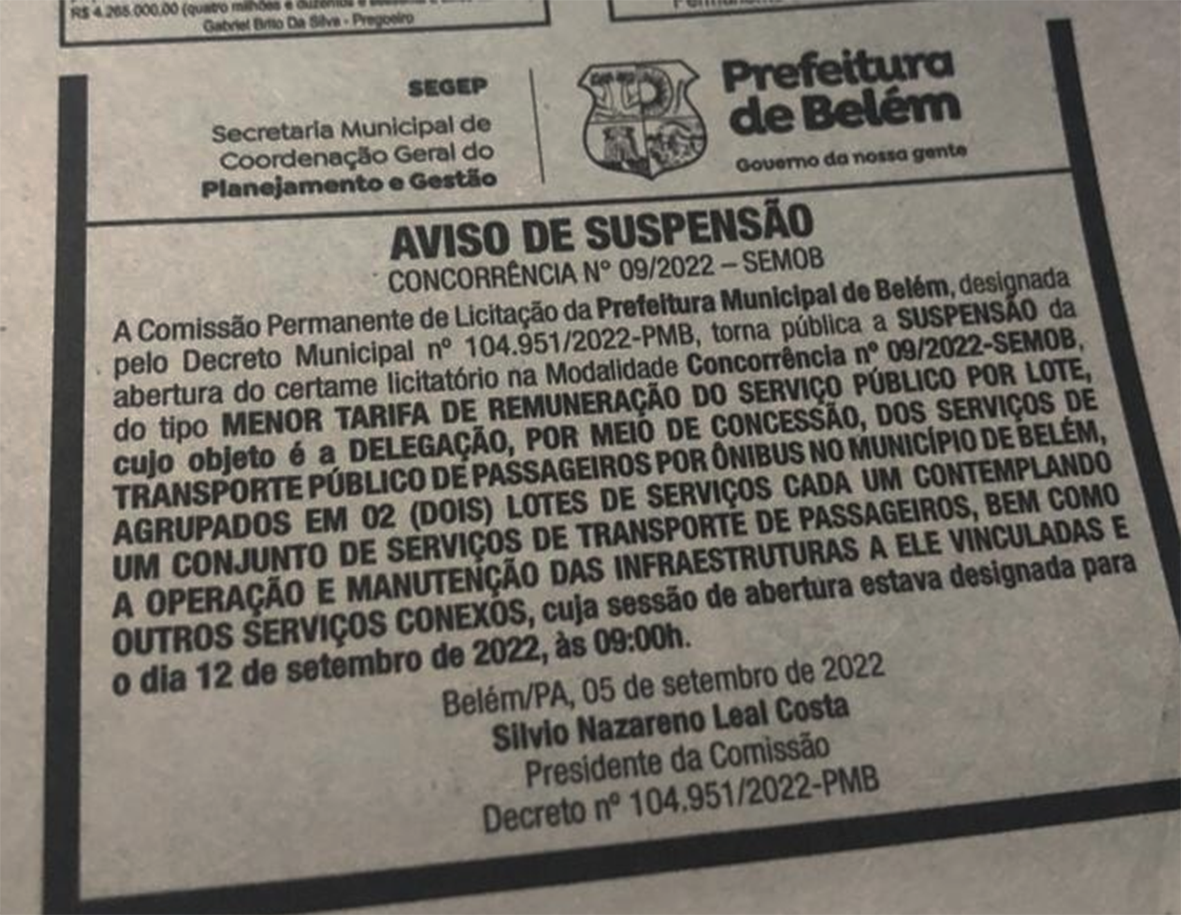 Read more about the article TCM cobra ajustes e Prefeitura de Belém suspende edital que prevê concessão de serviços de transporte público